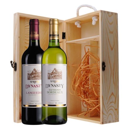 法国王朝DYNASTY朗格多克干红+波尔多干白葡萄酒双支松木礼盒