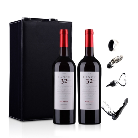 美国32领域梅洛干红葡萄酒750ml双支皮盒装