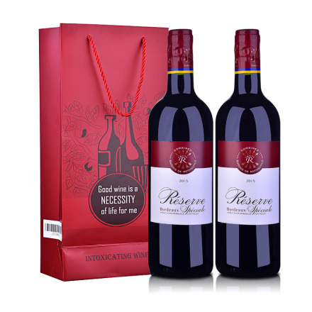 法国红酒法国拉菲珍藏波尔多红葡萄酒750ml双支装+双支礼袋