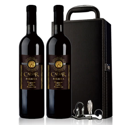 正品凯撒巴贝拉红酒原瓶原装进口DOC级干红葡萄酒750m*2支礼盒装送礼