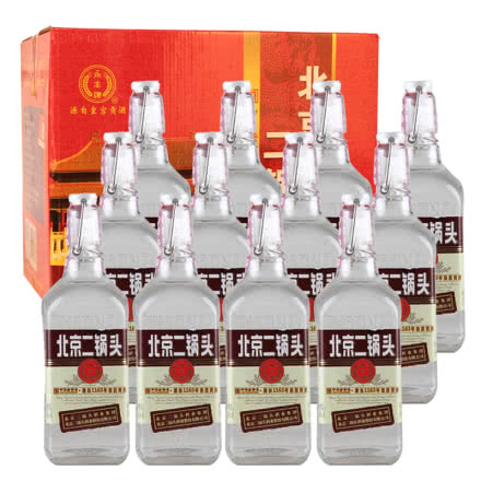 50°永丰牌北京二锅头出口型小方瓶棕色500ml(12瓶装)白酒整箱