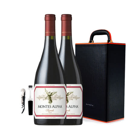 智利进口蒙特斯欧法西拉干红葡萄酒750ml*2 双支皮盒装
