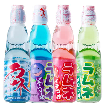 日本哈达弹珠波子汽水（原味、草莓味、蓝莓味、哈密瓜味）200ml*4瓶
