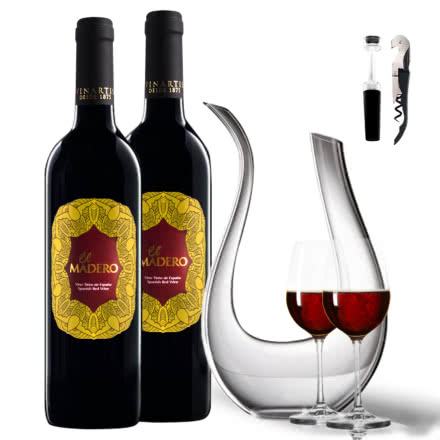西班牙红酒原瓶进口爱玛德罗红葡萄酒750ml*2+醒酒器+2杯+开瓶器+酒塞