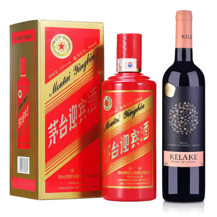 53°茅台迎宾酒（中国红）500ml+智利红酒智利干露.克拉克干红葡萄酒750ml