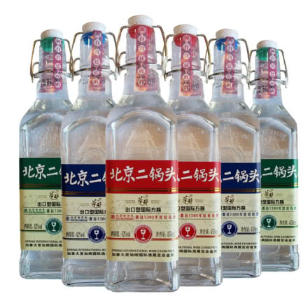 北京二锅头 华都白酒 清香型出口型国际方瓶42度450ml*6瓶 混合瓶身礼盒装