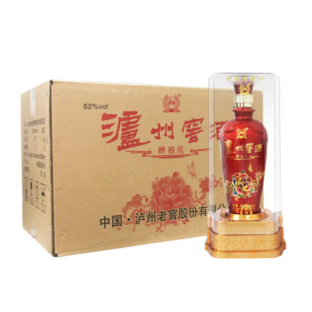 52°泸州窖酒醉禧庆水晶盒浓香型高度白酒500ml*6瓶(整箱)