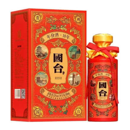 53°贵州国台 国台10年 中国红 酱香型白酒500ml