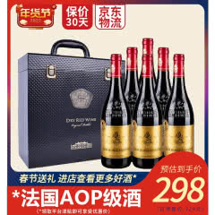【年货送礼】法国红酒（原瓶进口AOP级）爱龙庄园干红葡萄酒750ml*6瓶 皮质礼盒