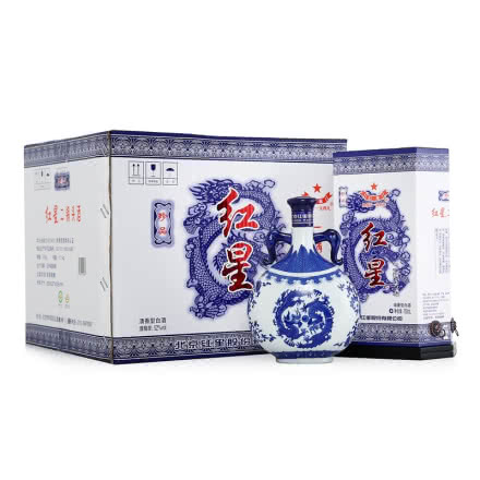 红星 52度清香型二锅头白酒 北京特产 珍品青花瓷750ml 高度白酒 整箱6瓶装