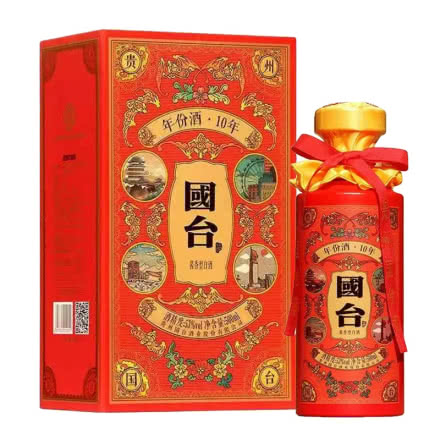 国台酒 国台十年/10年 中国红 53度 礼盒装 酱香型白酒 500mlx1瓶