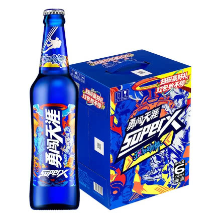雪花啤酒勇闯天涯superX蓝瓶500ml*6瓶装整箱玻璃瓶酒水夏季饮品