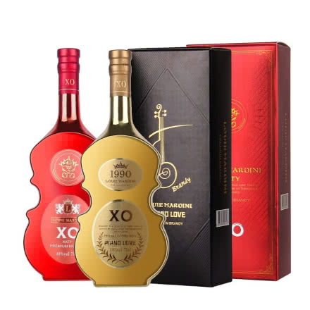 40度法国进口洋酒XO白兰地小提琴金瓶+红瓶组合 礼盒装